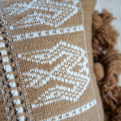 Fabric cushions - Tai Lue Naga Lumbar with Pom Pom - 30 x 50 cm - TRADITIONAL ARTS AND ETHNOLOGY CENTRE (TAEC)