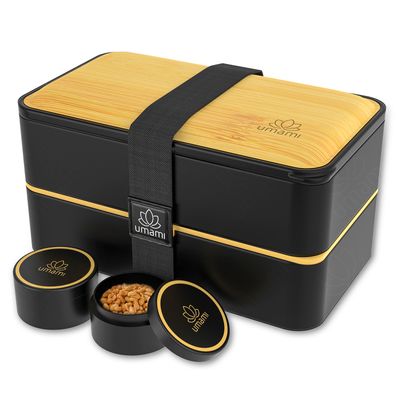 Boîtes de conservation - Noir et Bambou Bento Lunch Box Tout-en-1  - UMAMI BENTO