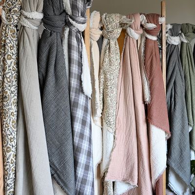 Throw blankets - Celestine cotton gauze throw with sherpa lining - MAISON LILO