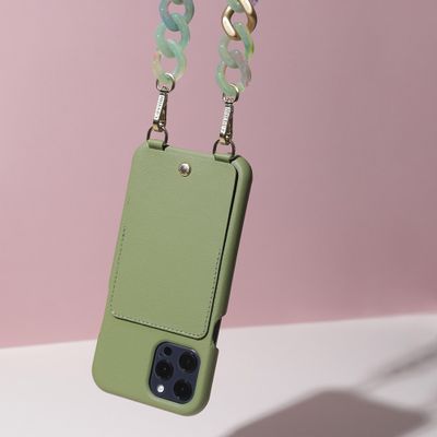Other smart objects - LOU CASE - A leather mobile phone case with pouch and gold metal straps for shoulder strap - LOUVINI PARIS