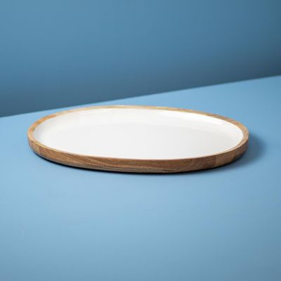 Kitchen utensils - Mango Wood & White Enamel Oval Platter - BE HOME