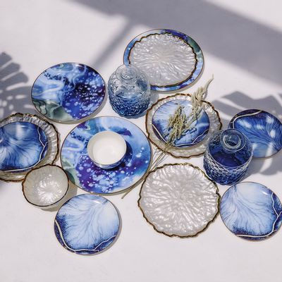 Assiettes au quotidien - Jeu d'assiettes plates Iris en marbre - AURA LIVING