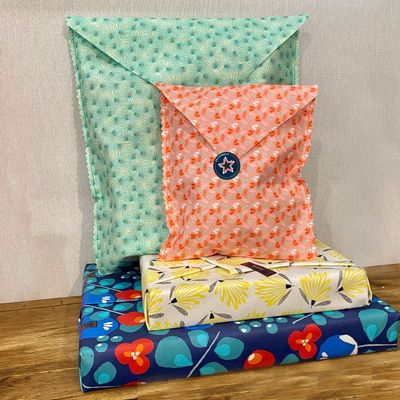 Birthdays - Reusable Gift Wrap - 2 Pockets & 2 Squares Assortment - ON S'EMBALLE À LA FRANÇAISE