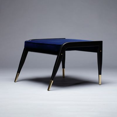 Stools - Wormley Footstool in Black Lacquered Wood and Brass Details - DUISTT