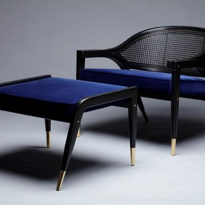 Stools - Wormley Footstool in Black Lacquered Wood and Brass Details - DUISTT