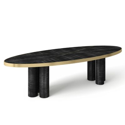 Dining Tables - Ray Oval Dining Table in Frisé Grey Sikomoro and Brushed Brass Details - DUISTT