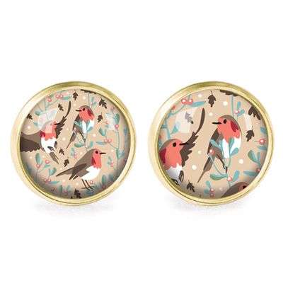 Jewelry - Ears studs Queen Size surgical stainless steel gold - Rouge-gorge - LES JOLIES D'EMILIE