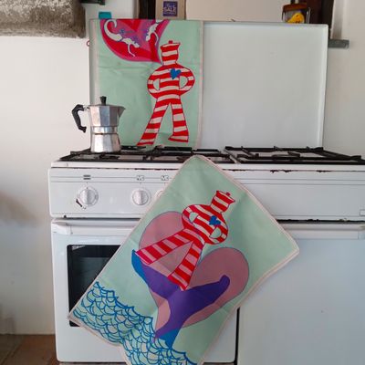 Torchons textile - torchon de cuisine en lin et coton avec imprimé PENSIERI DI MARINAIO - BACIO DEL MARINAIO