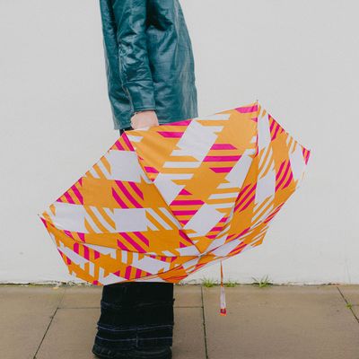 Apparel - Compact umbrella - Pink & Orange Oversize Gingham Pattern - Sloane - ANATOLE