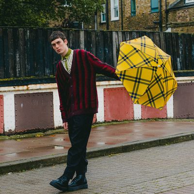 Objets design - Micro-parapluie solide - Tweed jaune et bleu nuit - Finsbury - ANATOLE