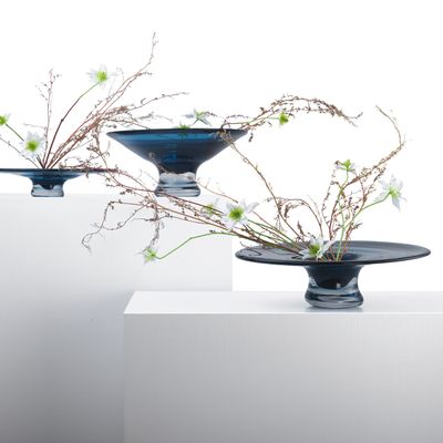 Vases - Platter of vase, hand made glass, round conical bowl, deep blue: ALAIN - ELEMENT ACCESSORIES