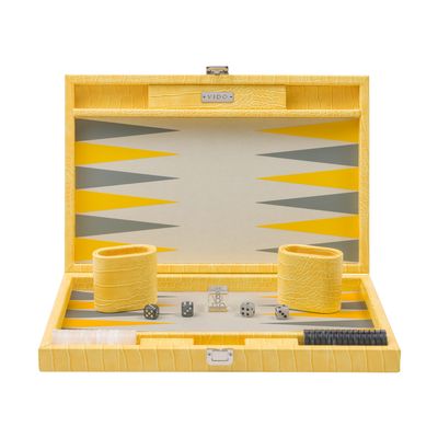 Gifts - Backgammon Citron - Cuir Vegan Alligator - Medium - VIDO LUXURY BOARD GAMES