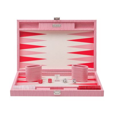 Cadeaux - Backgammon Rose Flamingo - Cuir Vegan Alligator - Medium - VIDO LUXURY BOARD GAMES