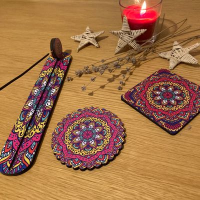 Décorations pour tables de Noël - Wooden Coaster and Incense Holder - WOOD ART IST