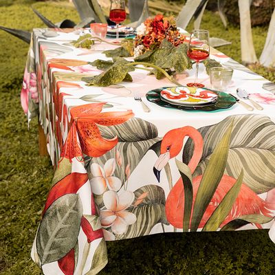 Table linen - Flamingo - Cotton Satin Tablecloth - THE NAPKING  BY BELLAVIA HOME