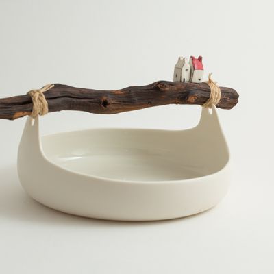 Plats et saladiers - Plat avec anse en bois - BÉRANGÈRE CÉRAMIQUES