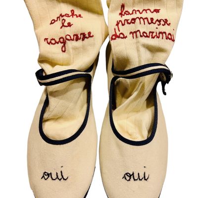 Shoes - bebe' friulans handembroidered  - VOLANTS VOLANT®