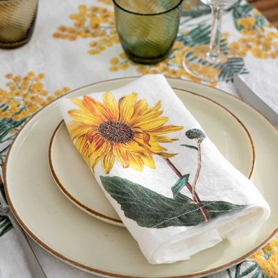 Serviettes - Serviettes en Lin Lavé │ Fleurs jaunes - LINOROOM 100% LINEN TEXTILES