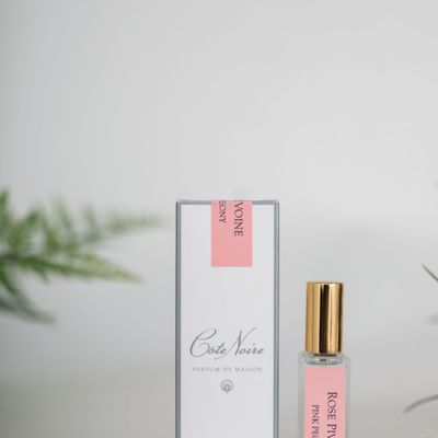 Parfums d'intérieur - GRAND BOUQUET DE LUXE EN VERRE FONCÉ - INSIGNE DORÉ - PELUCHE ROSE - CÔTE NOIRE