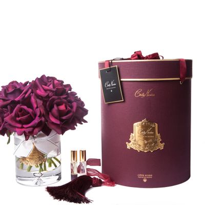 Floral decoration - LARGE LUXURY BOUQUET - GOLD BADGE - CARMINE RED - BURGUNDY BOX - CÔTE NOIRE