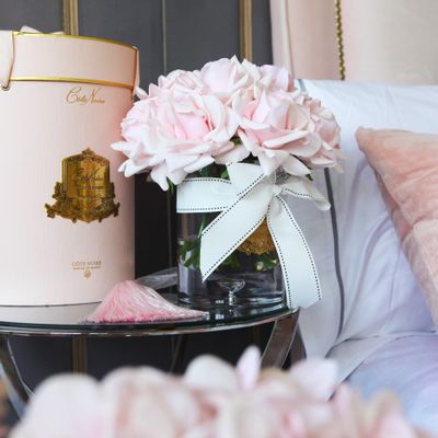 Floral decoration - LARGE LUXURY BOUQUET - GOLD BADGE - FRENCH ROSE - PINK BOX - CÔTE NOIRE