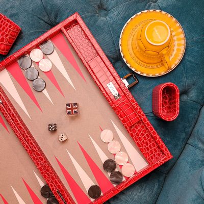 Leather goods - Raspberry Backgammon - Vegan Alligator Leather - Medium - VIDO LUXURY BOARD GAMES