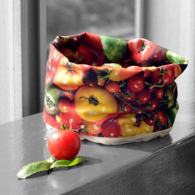 Platter and bowls - Fabric baskets printed Tomatoes - MARON BOUILLIE