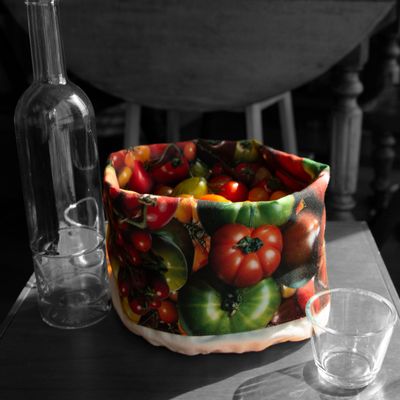 Platter and bowls - Fabric baskets printed Tomatoes - MARON BOUILLIE