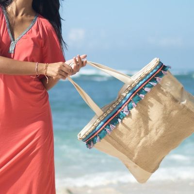 Bags and totes - Tote Beach Bag with summer sea shells - MON ANGE LOUISE