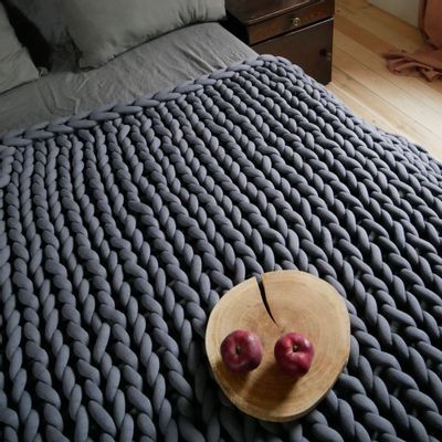 Comforters and pillows - Chunky knit Blanket Big Cotton tube yarn - PANAPUFA
