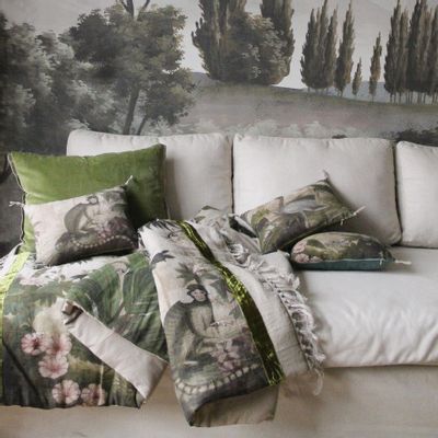Fabric cushions - COCHIN Ananbô printed linen blanket 140x250 cm AVOCADO - EN FIL D'INDIENNE...