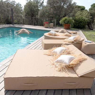 Beds - 2 seater sun lounger bed with raffia effect - MX HOME