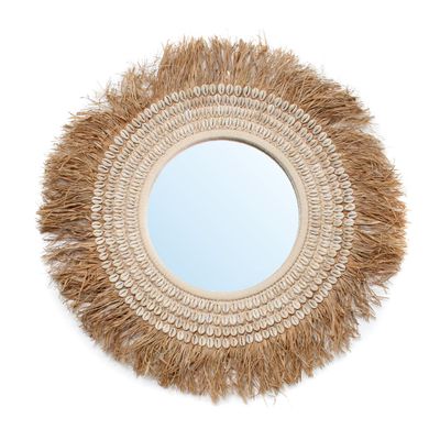 Mirrors - The Raffia Cowrie Mirror - Natural White - BAZAR BIZAR - COASTAL LIVING