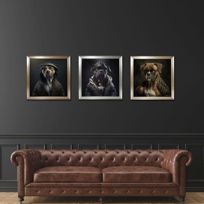 Paintings - FRAMED DOG GOLD PRINTS 60X60 CM - EMDE