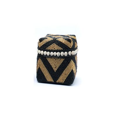 Caskets and boxes - The Beaded Basket Cowrie Diamond - Black Gold - S - BAZAR BIZAR LIVING