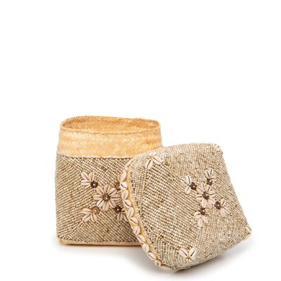 Storage boxes - The Beaded Flowers Baskets - Natural Brown - M - BAZAR BIZAR LIVING
