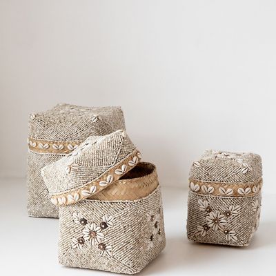 Boîtes de rangement  - Les Paniers Beaded Flowers - Brun Naturel - S - BAZAR BIZAR LIVING