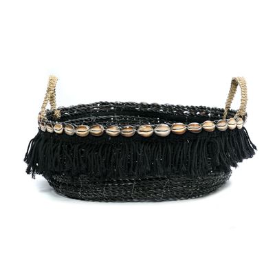 Storage boxes - The Boho Fringe Basket - Black Natural - BAZAR BIZAR LIVING