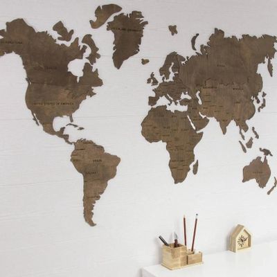 Other wall decoration - Wood Wall World Map Brown - PROMIDESIGN