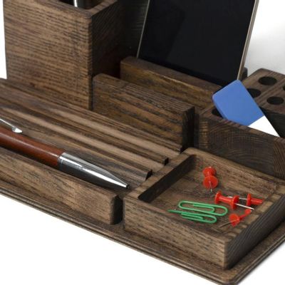 Range-tout - Brown Wood Desk Organizer - PROMIDESIGN