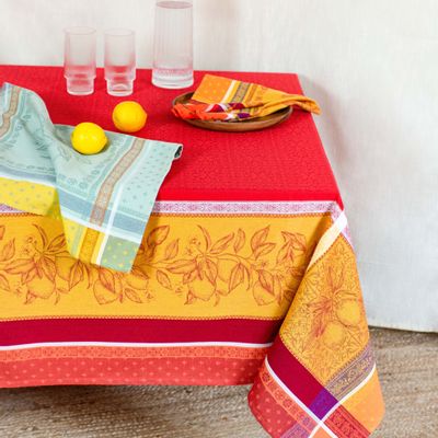 Table linen - Jacquard tablecloth - Citron - TISSUS TOSELLI