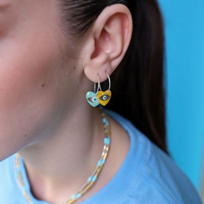 Bijoux - Petit pendentif en forme de cœur, épingle et boucles d'oreilles - BORD DE L'EAU