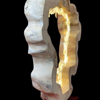 Lampes à poser - Anneau de bois naturel en vagues. Bois, verre, lumière. 80cm - ARANGO