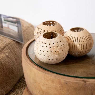 Candlesticks and candle holders - The Coconut Stripe I - Natural - BAZAR BIZAR LIVING