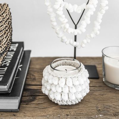 Bougeoirs et photophores  - Le Bougeoir Kai Macramé - Blanc - S - BAZAR BIZAR LIVING