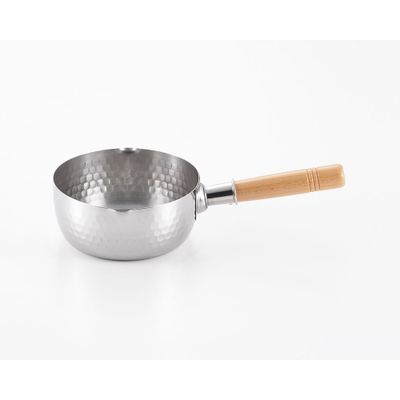 Saucepans - 14 cm stainless steel saucepan, hammered with two spouts - Yukihira/YOSHIKAWA collection - ABINGPLUS