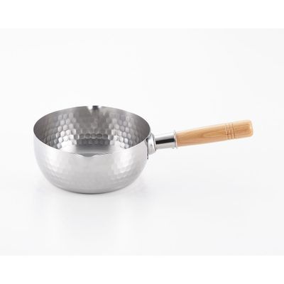 Saucepans  - 16 cm stainless steel saucepan, hammered with two spouts - Yukihira/YOSHIKAWA collection - ABINGPLUS