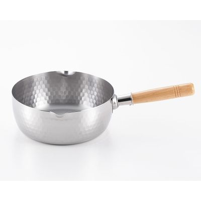 Saucepans - 18 cm stainless steel saucepan, hammered with two spouts - Yukihira/YOSHIKAWA collection - ABINGPLUS