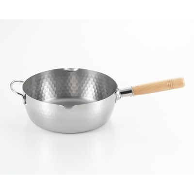 Saucepans  - Casserole de 24 cm en acier inoxydable, martelées avec deux becs verseurs - collection Yukihira / YOSHIKAWA - ABINGPLUS