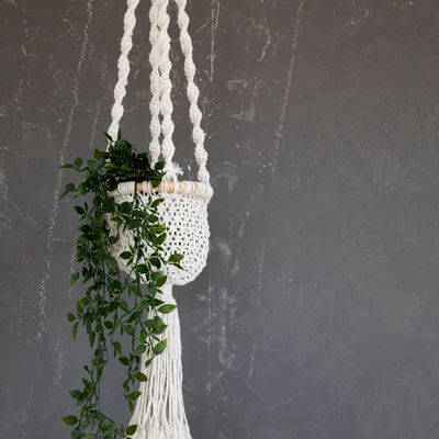 Vases - Le Porte-plante Macramé Twisted - Blanc Naturel - M - BAZAR BIZAR LIVING